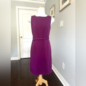 LORI M COLLECTION Boat Neck Knee Length Sheath Dress with Matching Belt - Purple